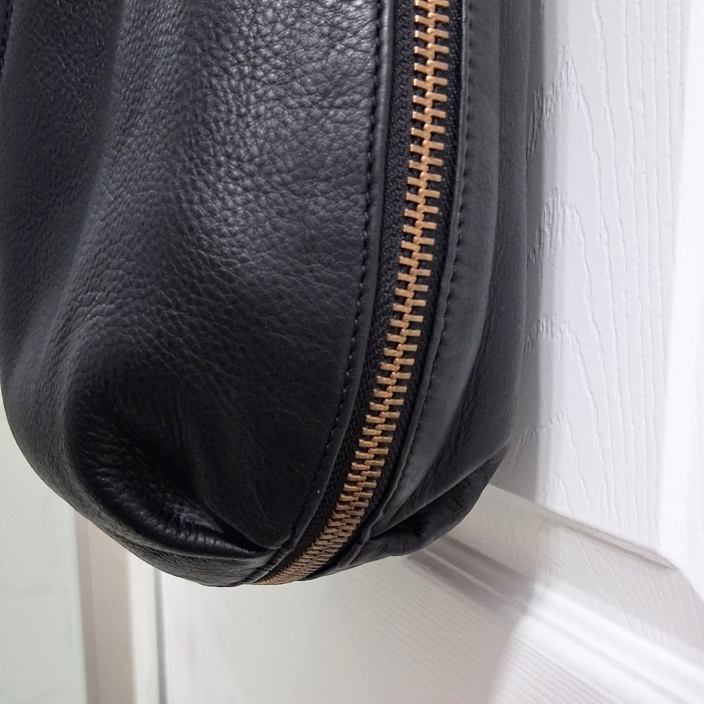 Pour La Victoire Bag Black Leather Hobo Tote Or Shoulder Expandable Zipper - Picture 7 of 16